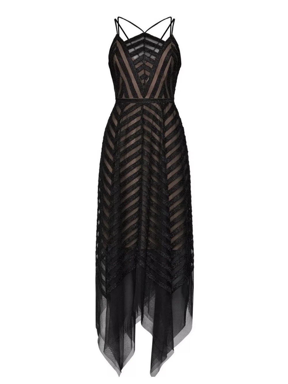 BCBGMaxAzria Black Strappy High-Low Chevron Dress